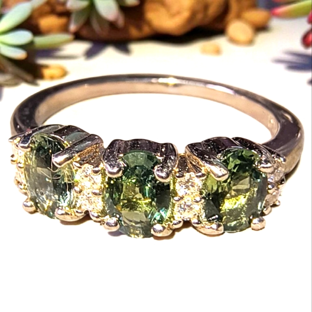 D'Joy Created Sapphire, Diamond And Sterling Silver Ring